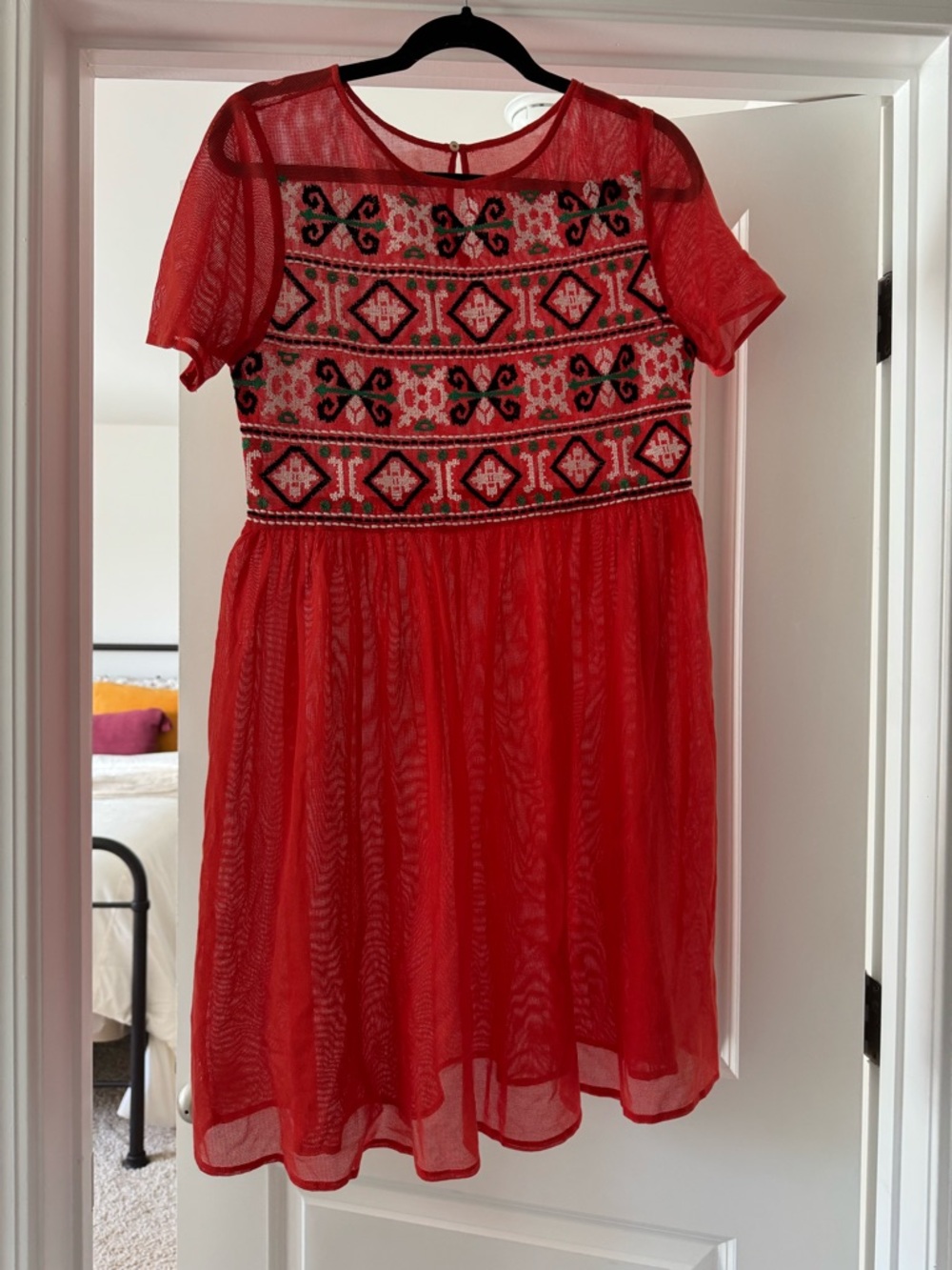 Zara Orange Embroidered Mesh Women's Dress